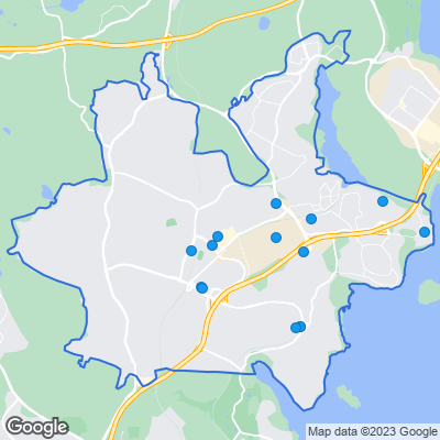 Karta med mäklarbyråer i Täby